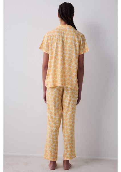 Sunny Floral Gömlek Pantolon Sarı Pijama Takımı