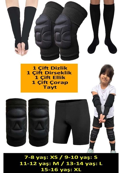 Çocuk Voleybol Dizliği Voleybol Dirsekliği Ellik Çorap Tayt Seti