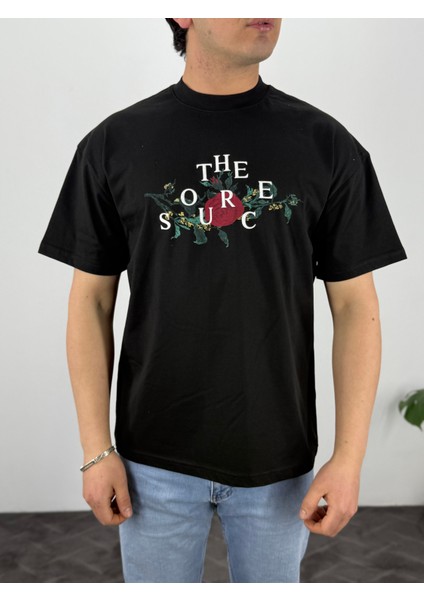Gül Sırt Baskılı Oversize T-Shirt