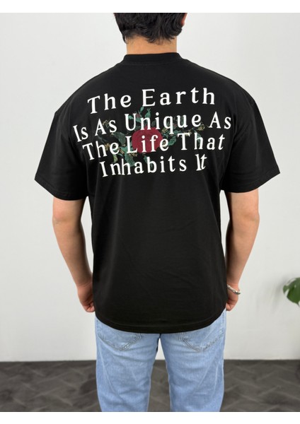 Gül Sırt Baskılı Oversize T-Shirt modelleri