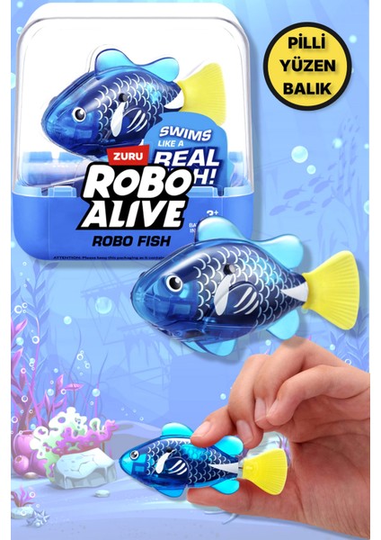 1.8 Metre Derine Dalan Suda Renk Değiştiren Yüzen Pilli Robo Alive Balık - 6.8 cm - 1 Adet - Mavi