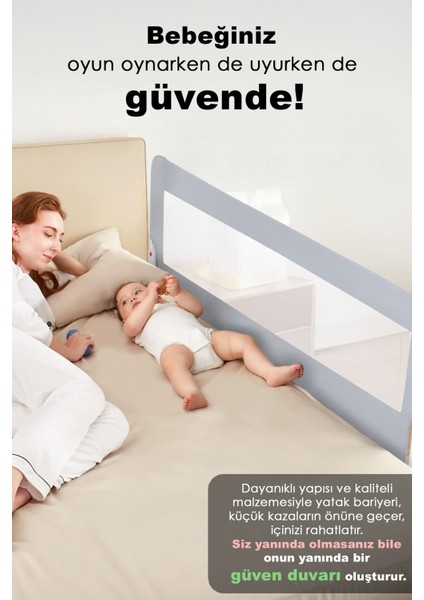 180X65 cm Katlanır Bebek Yatak Bariyeri - Mega Boy Koruma Bariyeri Koruyucu Baza Korkuluğu Gri modelleri