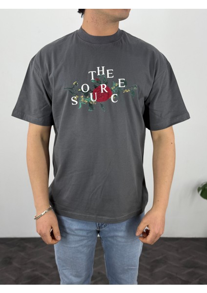 Gül Sırt Baskılı Oversize T-Shirt