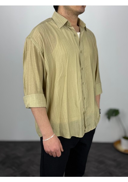 Efektli Dökümlü Oversize Erkek Gömlek