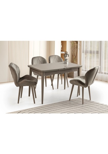 Kelebek Cappicino Ahşap Salon Yemek Masa Sandalye Takımı 4 Vera Sandalyeli Ortadan Açılır Büyüyen 90 x 160 cm