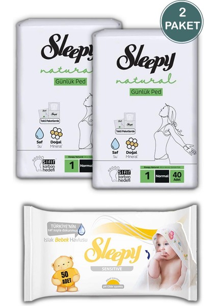 Natural Ultra Hassas Hijyenik Günlük Ped Normal 80 Adet, Sensitive 50'li Islak Mendil ve Rosıe