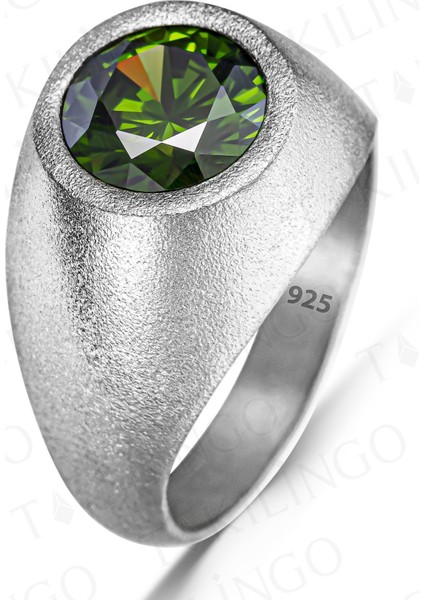 925 Ayar Gümüş Yuvarlak Peridor Olivin Taşlı Sade Erkek Yüzük