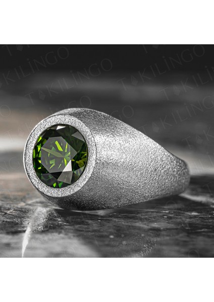 925 Ayar Gümüş Yuvarlak Peridor Olivin Taşlı Sade Erkek Yüzük fiyatları