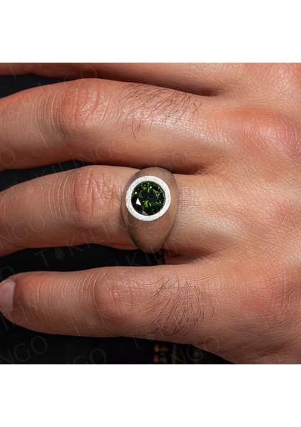 925 Ayar Gümüş Yuvarlak Peridor Olivin Taşlı Sade Erkek Yüzük modelleri
