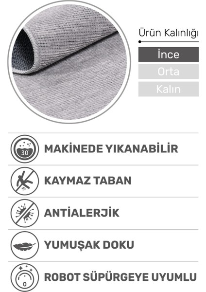 Azra Kaymaz Taban Gri Halı – Salon, Çocuk Odası ve Mutfak Için Yıkanabilir, Yumuşak Kilim