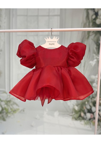 Bordo Karolin Pamuk Saten Kız Bebek Çocuk Romper Külotlu Abiye Elbise