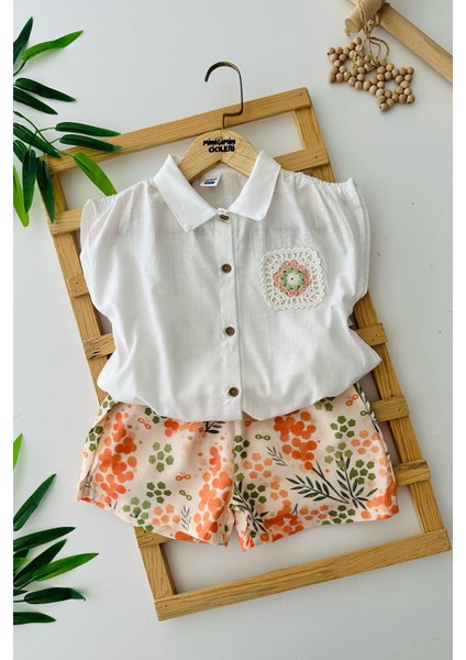 Cep Örgü Dantel Detaylı Kız Çocuk Etnik şortlu takım - Beyaz fiyatları