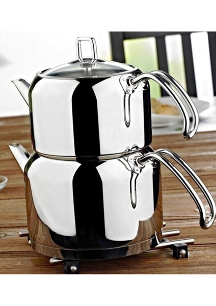 Paslanmaz Çelik Çaydanlık Takımı Mega Boy S-1318 Beyaz