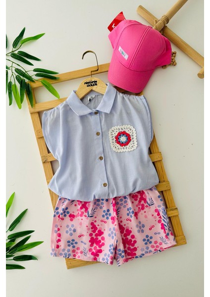 Cep Örgü Dantel Detaylı Kız Çocuk Etnik şortlu takım - Lila fiyatları