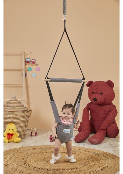Hoppala Zıpzıp, Yüz Korumalı, Kanguru, Yaylı Denge Bebek Yürüteci Doğal Ahşap Gri fiyatları
