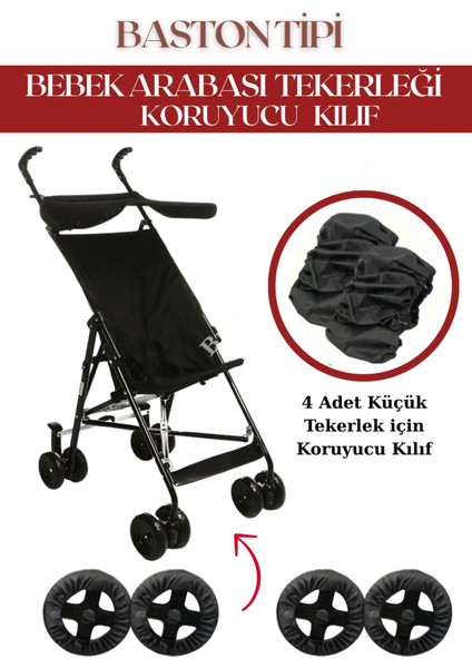 Siyah Baston Bebek Arabası Tekerleği Koruyucu Kılıf, Yer Kaplamaz, Su Geçirmez, Toz Geçirmez