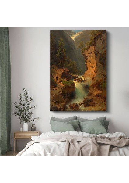 Albert Bierstadt - Dağlık Manzara ve Şelale Kanvas Tablo