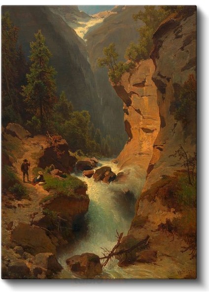 Albert Bierstadt - Dağlık Manzara ve Şelale Kanvas Tablo fiyatları
