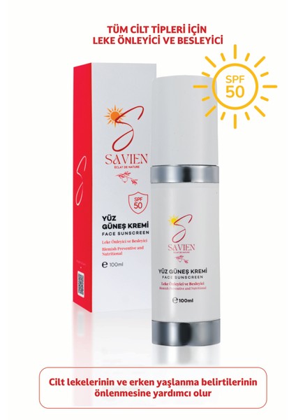 Ton Eşitleyici ve Leke Önleyici Besleyici Yaşlanma Önleyici Doğal Günlük Yüz Güneş Kremi 50 SPF + 100ML modelleri