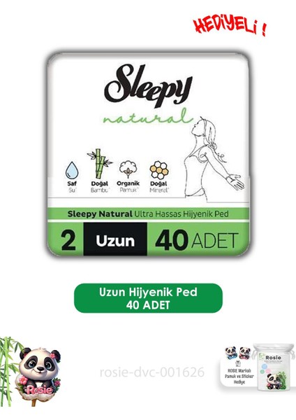 Natural Ultra Hassas Hijyenik Ped Uzun 40 Adet Ped ve Rosıe
