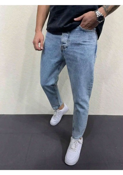 Erkek Boyfriend Fit Denim Jean Kot Pantolon
