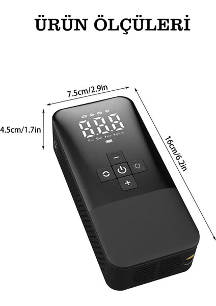 Şarjlı Taşınabilir Dijital Büyük Ekran Lastik Şişirme Pompası Kompresörü Işıklı 150PSI 3600MAH indirimleri
