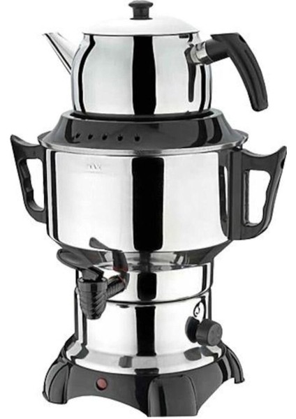 4.5 lt Elektrikli Semaver ve Çay Makinesi, Gri, Çelik, Pratik ve Şık Tasarım