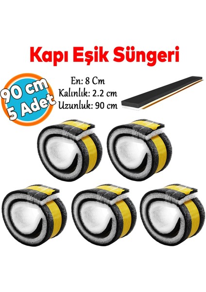 Yapışkanlı Kapı Altı Eşik Süngeri Ince Köpük Soğuk Izolasyon Bandı Fitili Toz Böcek Engelleme 90 cm 5 Adet