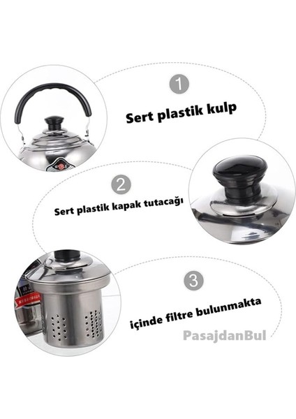 İki litrelik gümüş renkli alüminyum çaydanlık seti, şık ve dayanıklı tasarım