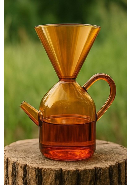 Borosilikat Amber Cam Kahve Demlik Metal Süzgeçli 1200 ml- Filtre Kahve Demliği Isıya Dayanıklı