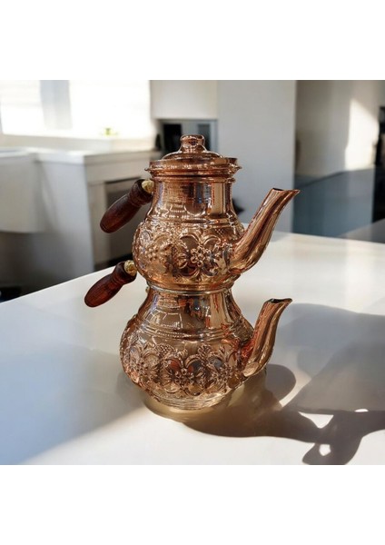 El yapımı bakır çaydanlık, çiçek desenli, kalaylı, 2.70L, dayanıklı ve şık tasarım fiyatları