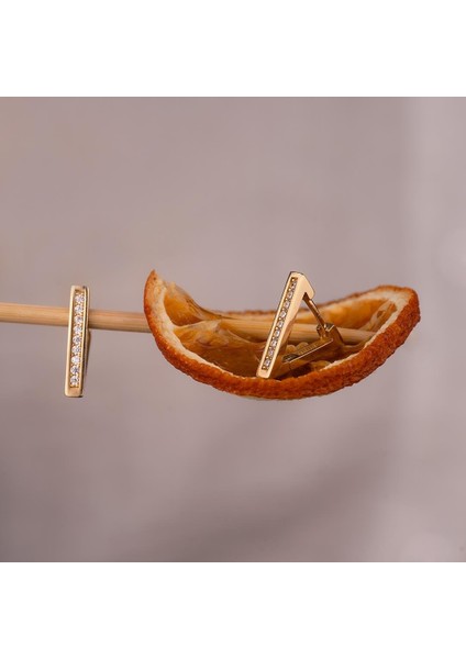 Taşlı Üçgen Tasarım 14 Ayar Küpe