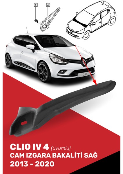 Clio Iv 4 Uyumlu Cam Izgara Bakaliti Sağ, 668628650R