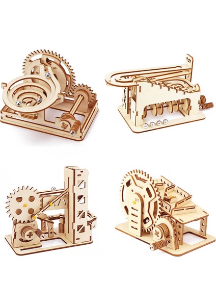 Bardak Altlığı Tarzı Çocuklar Için 4 Tür Mermer Yarışı Koşu 3D Ahşap Bulmaca Mekanik Kit Stem Bilim Fizik Oyuncak Labirent Top Montaj Modeli Yapımı (Yurt Dışından)