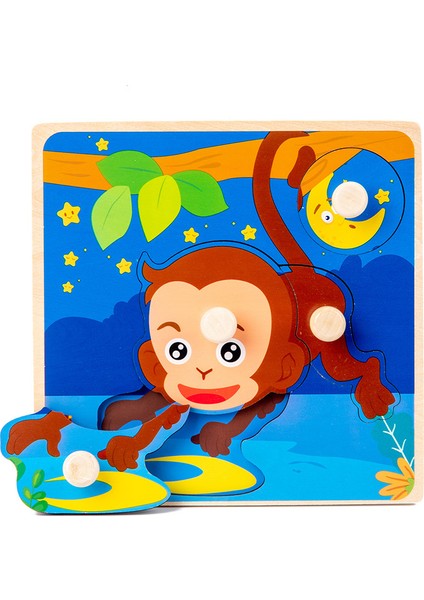 WT477 Maymun Stili Karikatür Hayvan Ahşap Yapboz Bebek Montessori Erken Eğitim Öğrenme Oyuncak Çocuk El Tutma Tahtası 3D Bulmaca Ahşap Oyuncaklar Için Çocuk (Yurt Dışından)