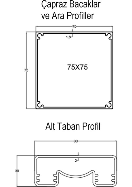 Çiftli Çapraz Alüminyum 75 x 75 Masa Ayak 80 x 140