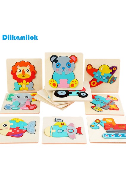 Ekskavatör Stili 11CM Renkli Ahşap 3D Bulmacalar Çizgi Film lar Bilişsel Oyun Ahşap Oyuncaklar Eğitici Ahşap Oyuncaklar Bebek Eğitici Oyuncak Oyunları (Yurt Dışından)