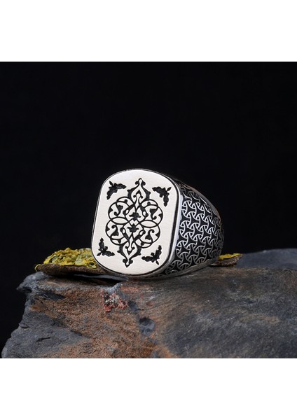 925 Ayar Gümüş Otantik Desen Motifli Erkek Yüzük
