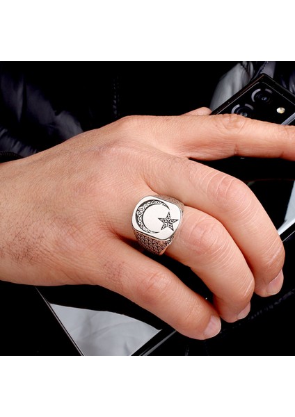 925 Ayar Gümüş Ayyıldız Model Erkek Yüzük