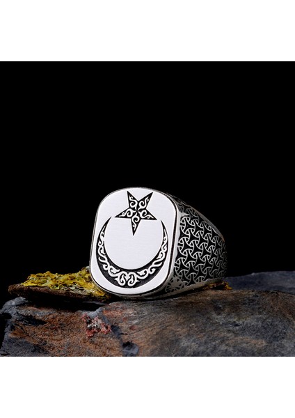 925 Ayar Gümüş Ayyıldız Model Erkek Yüzük fiyatları