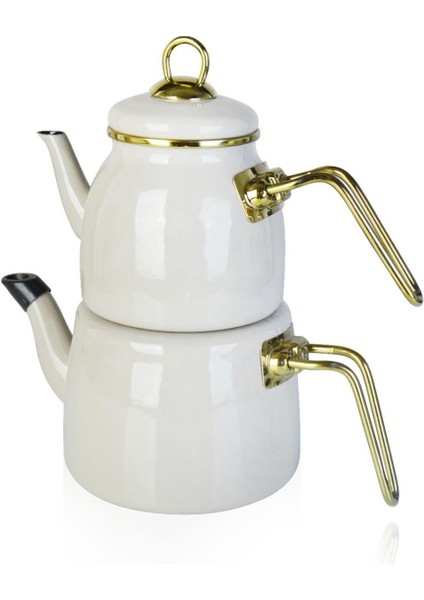 Şık Bej Emaye Çaydanlık, Zarif ve Dayanıklı Tasarım, 0-1,99 L fiyatları