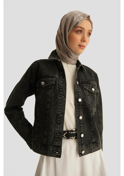 Taş Işlemeli Denim Ceket 25YD9117 Antrasit fırsatları