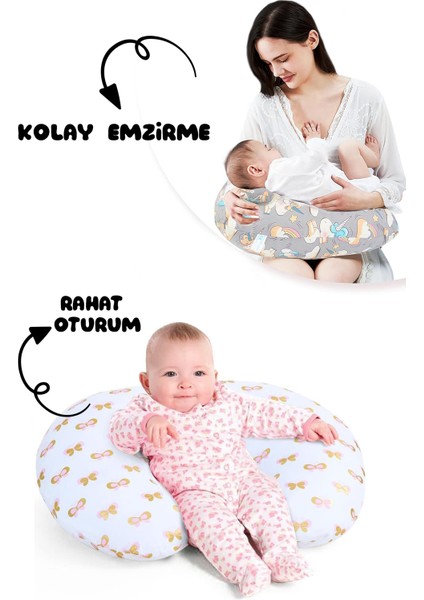 Çift Taraflı Bebek Emzirme Yastığı, Destek Minderi, Hamile Yastığı Pamuklu Kumaş
