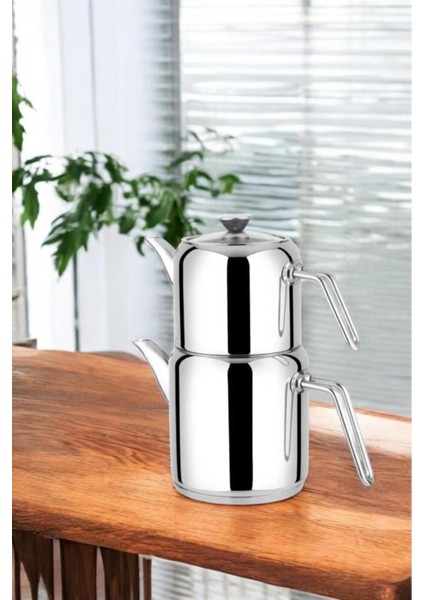 Gri Yonca Rüya Orta Boy Çaydanlık, Çelik Kulp, Şık ve Kullanışlı Tasarım