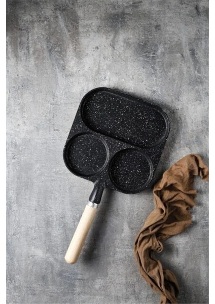 3 Bölmeli Granit Döküm Tava Pancake Yumurta Mücver Omlet Tavası modelleri