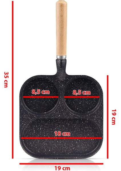 3 Bölmeli Granit Döküm Tava Pancake Yumurta Mücver Omlet Tavası fırsatları