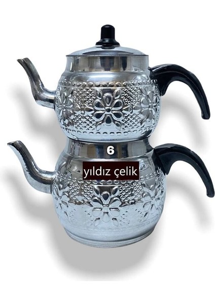Motifli 6 No Alüminyum Çaydanlık, 4.5 L, şık ve dayanıklı tasarım, gümüş renk