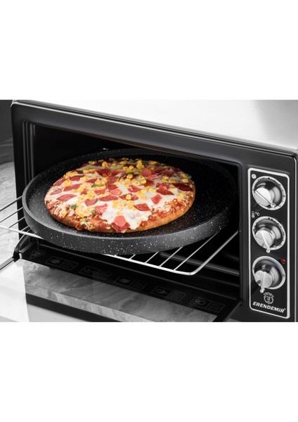 Çift Taraflı Granit Döküm Tava Ahşap Saplı - Q35 cm