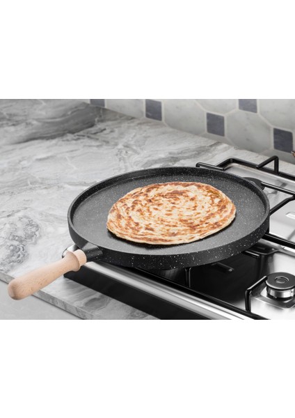 Çift Taraflı Granit Döküm Tava Ahşap Saplı - Q35 cm fiyatları