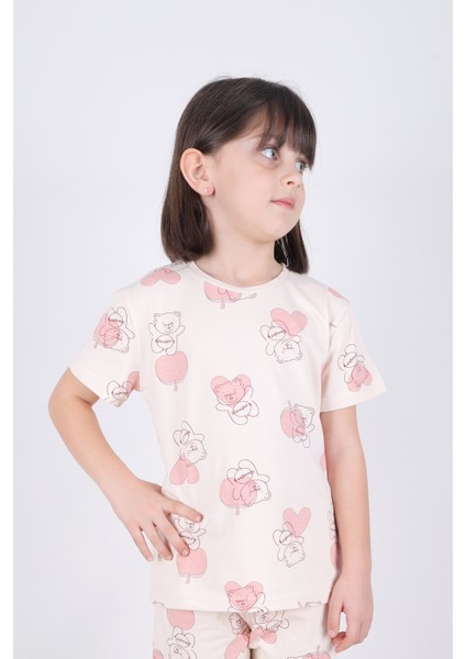 Kız Çocuk Pamuklu Kalpli Desenli Pijama Takımı